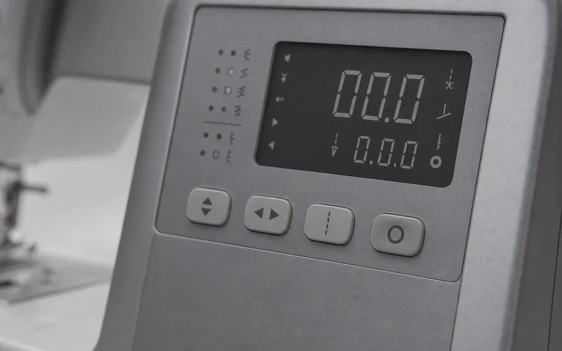 Level close view of a computerized sewing machine control panel